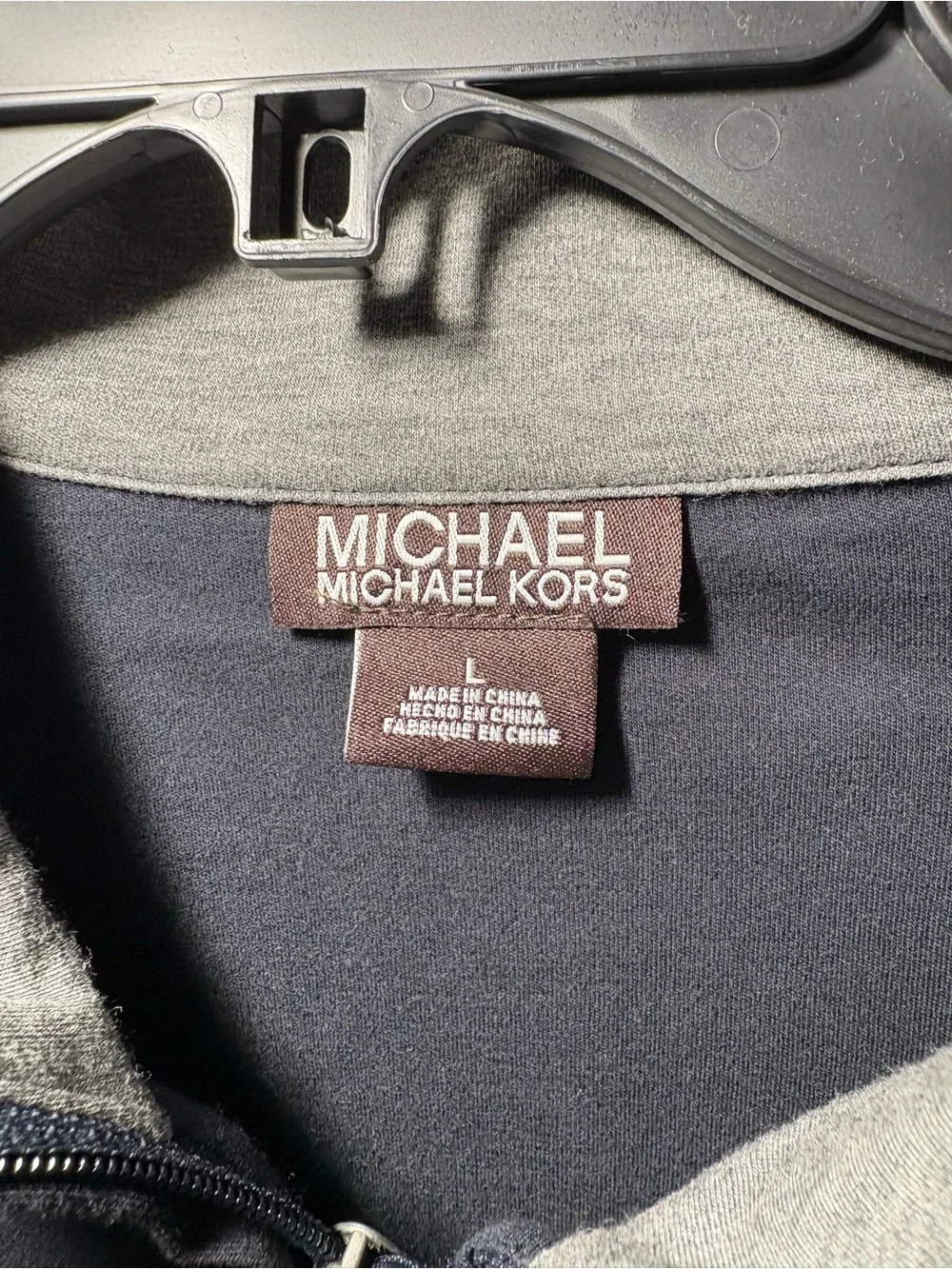 Michael Kors Men's Black Zip Mock-Neck Sweater with Gray Trim